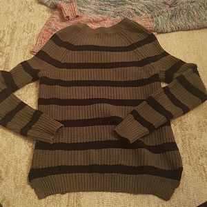 Olive green Express sweater, crew neck, stripes
